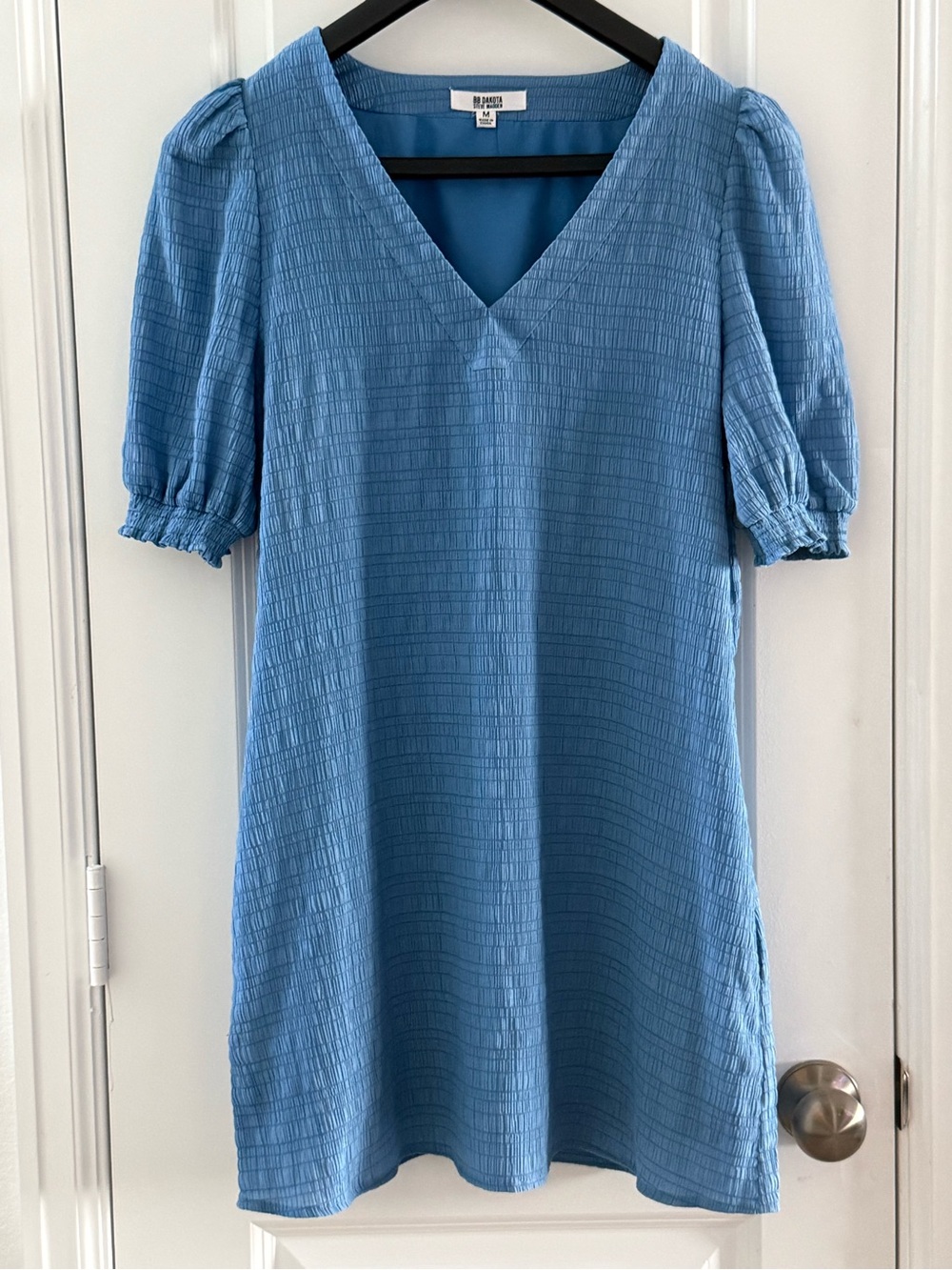 BB Dakota Steve Madden Blue Textured Puff Sleeve Dress Size M